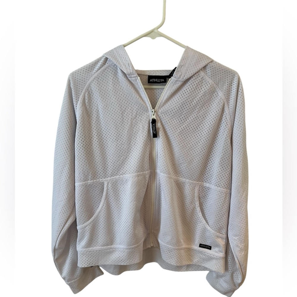 Athleta Vintage Warmup Hoodie Women’s L White Mesh Lightweight Jacket